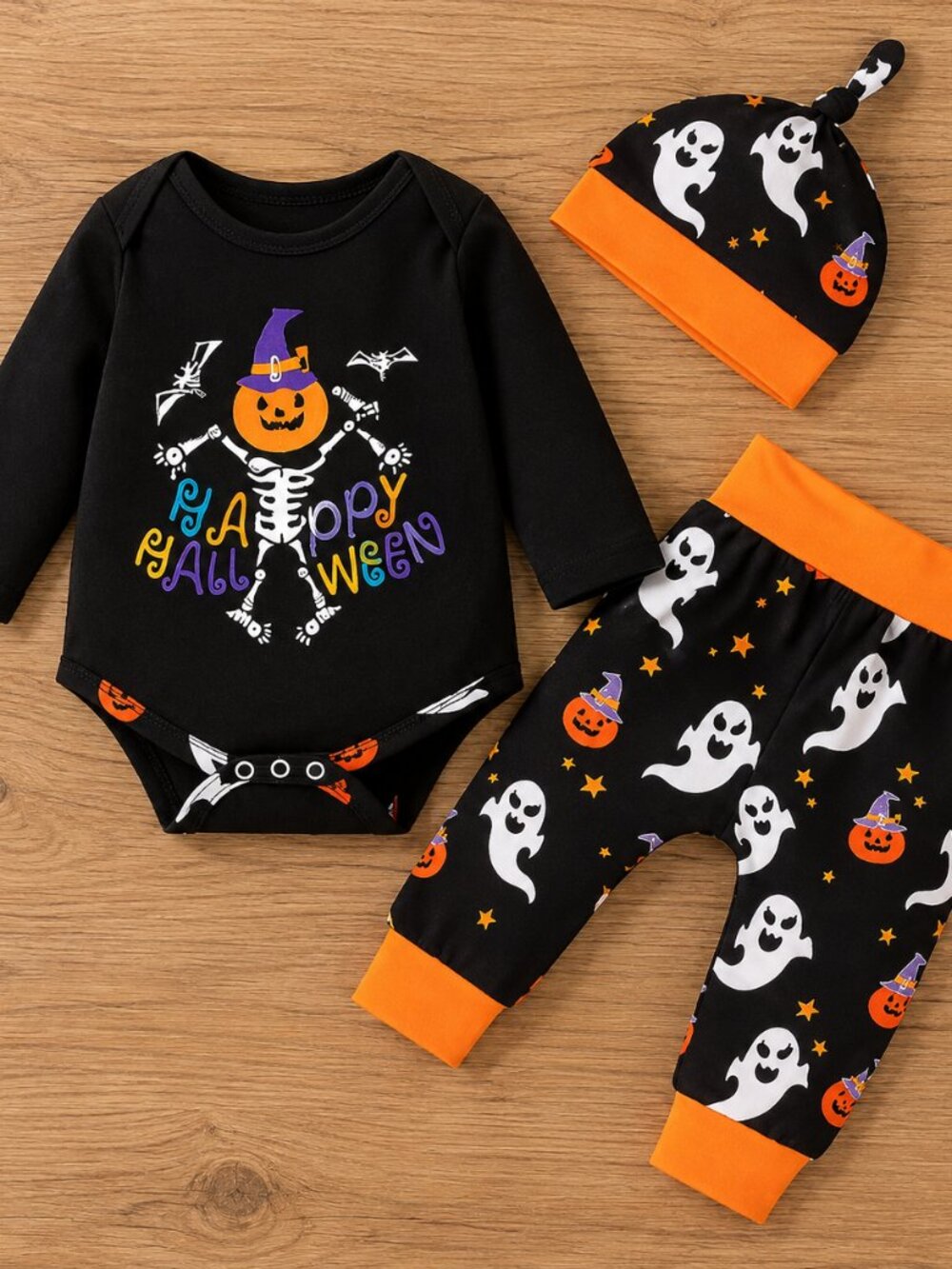 Baby Halloween Ghost & Pumpkin 3-Piece Outfit Set